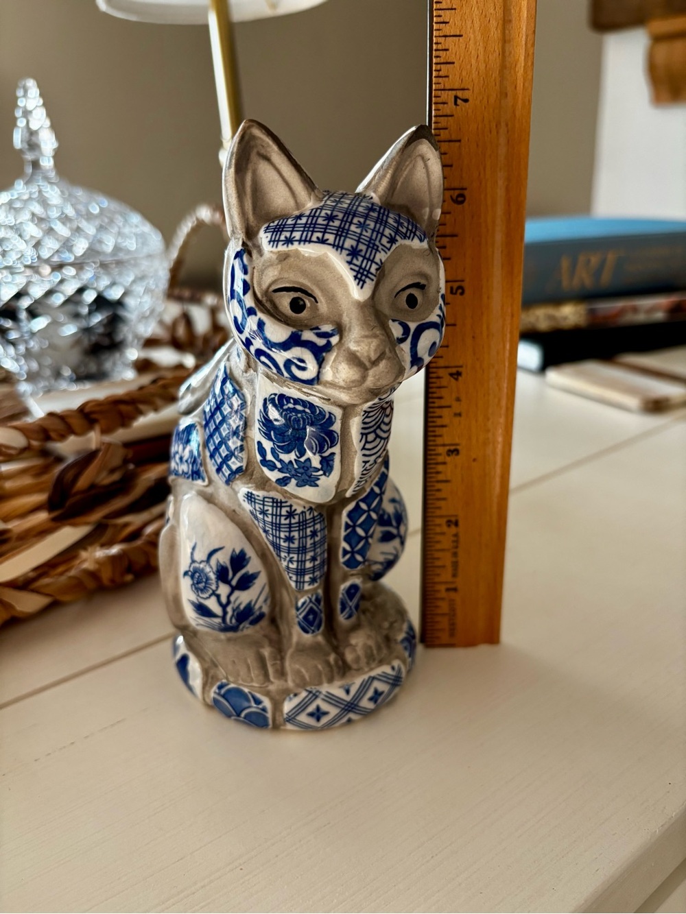 Vintage Nancy Lopez 1981 Delft Blue White Cat Flower Frog Vase Japan - Picture 8 of 10